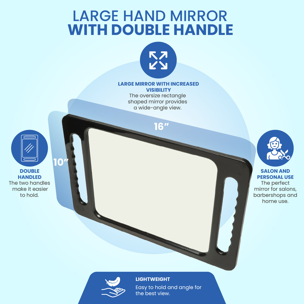Large Hand Mirror with Double Handle